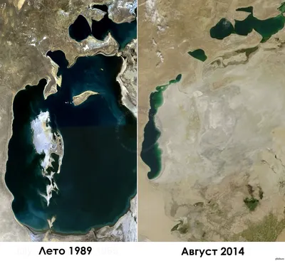Последние спутниковые снимки пересыхающего Аральского моря. | Пикабу