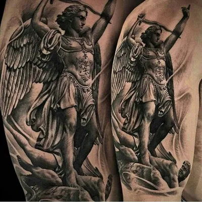 Imagen relacionada | Archangel tattoo, St michael tattoo, Angel tattoo  designs