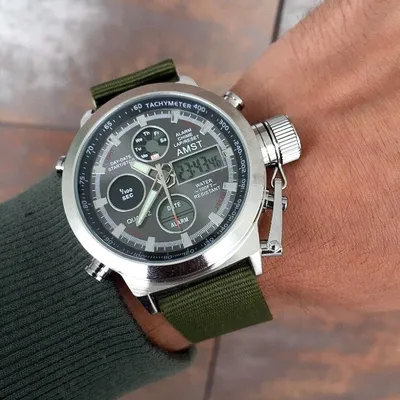 Наручные мужские часы армейские AMST на кожанном браслете. Часы  электронные, тактические, водонепроницаемые, противоударные, кварцевые -  купить с доставкой по выгодным ценам в интернет-магазине OZON (628336432)