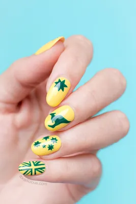 Green and Yellow Australia Day Nail Art