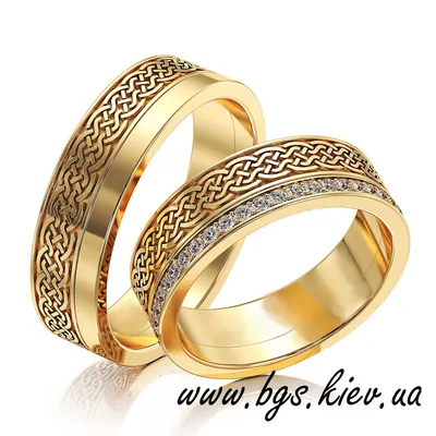 Ажурные обручальные кольца из двух видов золота с бриллиантами (Вес пары:  13 гр.) | Купить в Москве - Nota-Gold