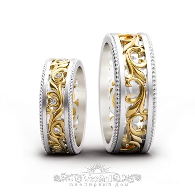 Ажурные обручальные кольца эксклюзивного дизайна на заказ (Вес пары: 9 гр.)  | Купить в Москве - Nota-Gold