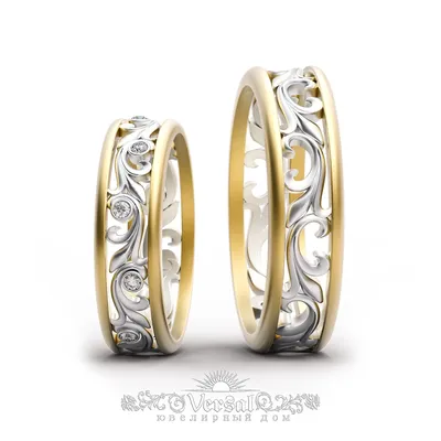 Ажурные обручальные кольца из комбинированного золота Floral Pattern на  заказ из белого и желтого золота, серебра, платины или своего металла
