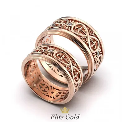 Ажурные обручальные кольца, бриллианты, комбинированное золото, 585 проба в  Москве, цена 35750 руб.: купить в интернет-