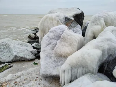 Азовское море покрылось льдом в Мариуполе и Бердянске. Фото