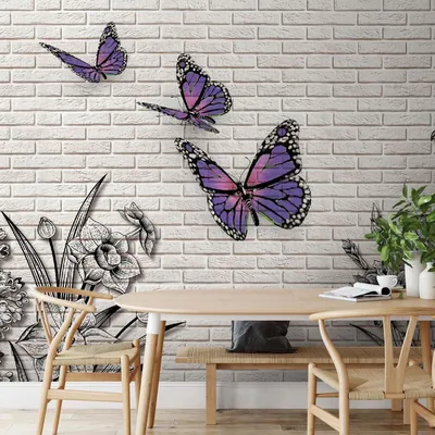 Объемные бабочки на стене