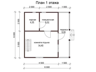 Проект: Баня 6 на 6 с террасой. 33,2 м2 – цена, характеристики, комплектация