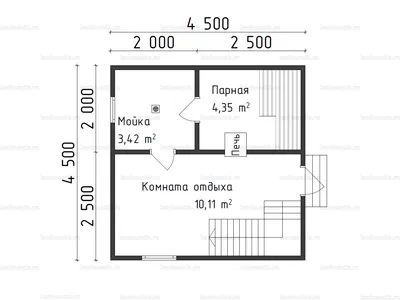 Проект бани AS-2000-2 из бруса с мансардой, террасой и балконом