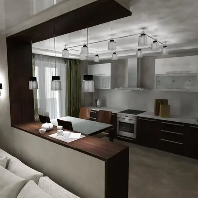 Кухня-гостиная 31 кв.м в современном стиле со скандинавскими элементами