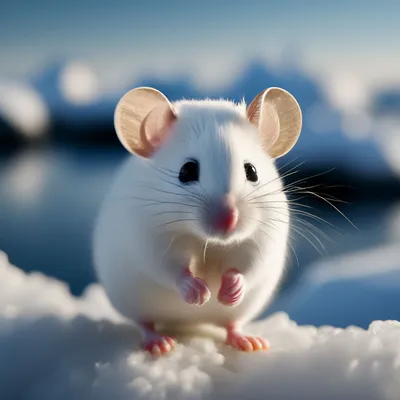 Белая мышь на фоне антарктиды, …» — создано в Шедевруме