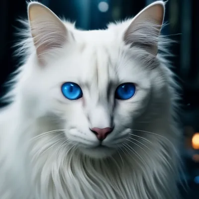 Обои на рабочий стол Белый кот с голубыми глазами, обои для рабочего стола,  скачать обои, обои бесплатно