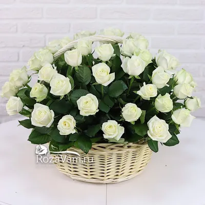 Корзина из 51 белой розы купить в Москве недорого с доставкой
