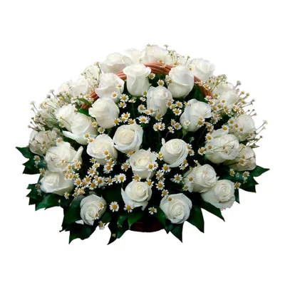 35 белоснежных роз в корзине 205.00 Br ❀ Цветочная мастерская Флореаль