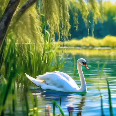 Белый лебедь на воде. Stock Photo | Adobe Stock