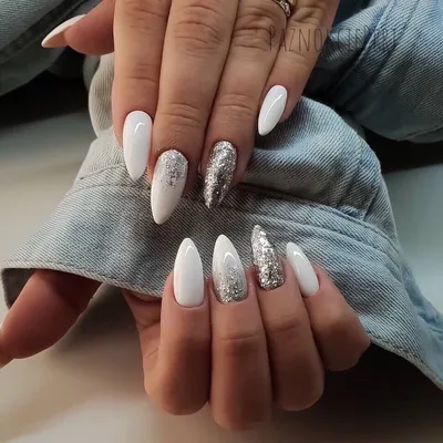 Длинные белые ногти с блестками | Nails, Perfect nails, Manicure