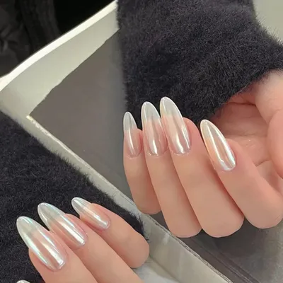 Перламутровые накладные ногти с белым миндалем стильные прочные нажимные  ногти для женщин и девочек декор для ногтей | AliExpress