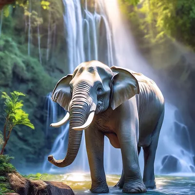 Белый слон в летнем лесу, солнечная…» — создано в Шедевруме