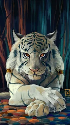 белый тигр животное холст - TenStickers