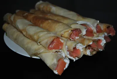 Perfect, delicate, thin pancakes stuffed with curd cheese and red fish -  YouTube