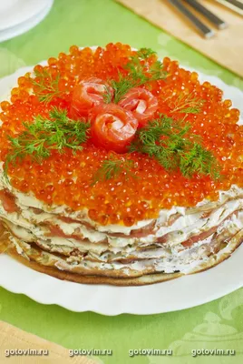 Блинчики с сыром и красной икрой