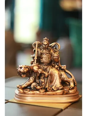 Статуэтка \"Цай-Шень на тигре\" бог богатства (золотистая)