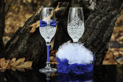 Свадебные бокалы \"Идеальная пара\" в сине-белом цвете / Бокалы на свадьбу /  Свадебные фужеры для шампанского купить по выгодной цене в  интернет-магазине OZON (422824391)