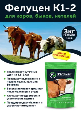 Кормовая добавка для коров Фелуцен К1-2 гранулы, 3кг - купить с доставкой  по выгодным ценам в интернет-магазине OZON (324742841)