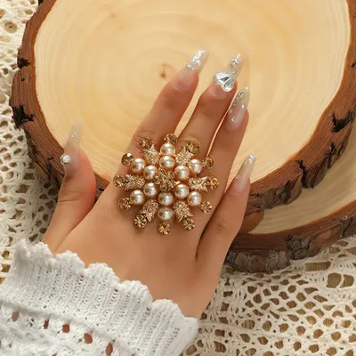 Роскошные Крупные жемчужные массивные регулируемые обручальные кольца для  женщин и девушек шикарные большие кольца на палец с цветком розы модные  ювелирные изделия Вечерние | AliExpress