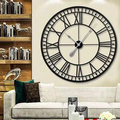 Купить Большие настенные часы 40 см, большие римские цифры, гигантский  круглый циферблат с открытым циферблатом | Joom