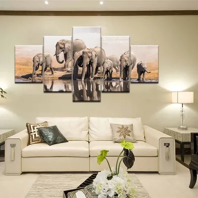 5 шт. Большие размеры картины на стену в стиле модерн для гостиной стадо  слонов животных холст печать живопись домашний декор, плакаты | AliExpress