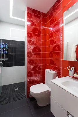 Красные ванные комнаты с черным полом –135 лучших фото-идей дизайна  интерьера ванной | Houzz Россия