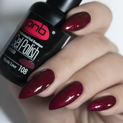 Гель-лак PNB Насыщенный бордовый, с мелкими рубиново-красными блестками, 8  мл Mystic Love 108 купить в Харькове, Украине | Idea-Nails