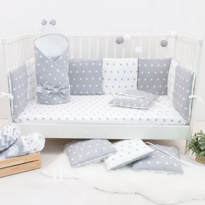 👶 Бортики для круглых кроваток Baby Design Stars серо-бежевый + простынь  Маленькая Соня - MEBEL-baby