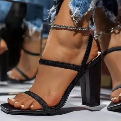 Женские босоножки на высоком каблуке, туфли-лодочки с открытым носком,  повседневные праздничные туфли на толстом каблуке, лето 2022 | AliExpress