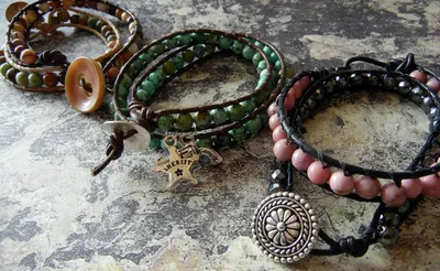 браслеты из камней и кожи | Изготовление украшений, Кожаные браслеты,  Пособия по браслетам