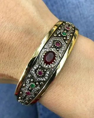 Купить Уникальный браслет из рубинового серебра в османском дизайне,  серебро 925 пробы, турецкий серебряный браслет ручной работы, идея подарка  для себя | Joom