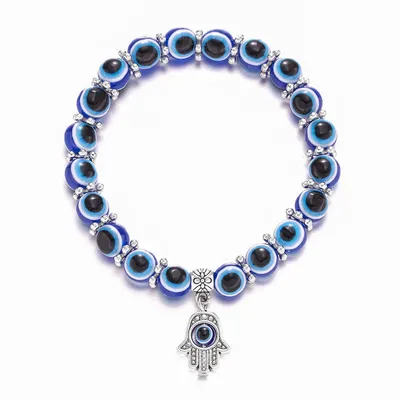 Новый синий браслет от сглаза рука Фатимы тысячи глаз желания ручной работы  женские эластичные браслеты с бусинами ювелирные изделия | AliExpress