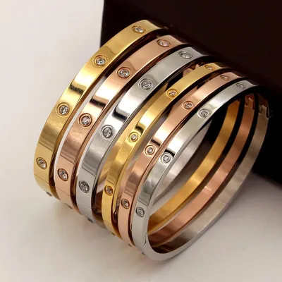 Новый дизайн, браслеты из нержавеющей стали с цирконом для влюбленных  Женщин, роскошные брендовые браслеты из розового золота/серебра, ювелирные  изделия Pulseiras | AliExpress