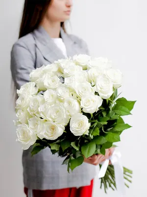 29 белых Эквадорских роз 70-80 см.