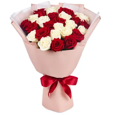 Купить Букет из 25 белых и красных роз model №005