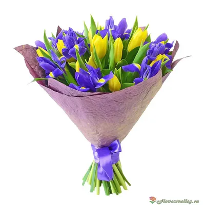 15 желтых тюльпанов с ирисами в упаковке | Тюльпаны, Букет, Цветы