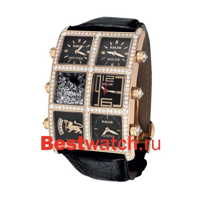 Часы IceLink Ambassador Snow 6 Time Zone Diamonds All Black/Gold копия,  купить в Украине, низкая цена реплики - интернет-магазин Kronos