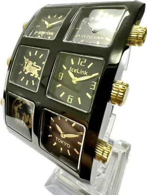 Часы IceLink Ambassador Snow 6 Time Zone Diamonds All Black/Gold копия,  купить в Украине, низкая цена реплики - интернет-магазин Kronos