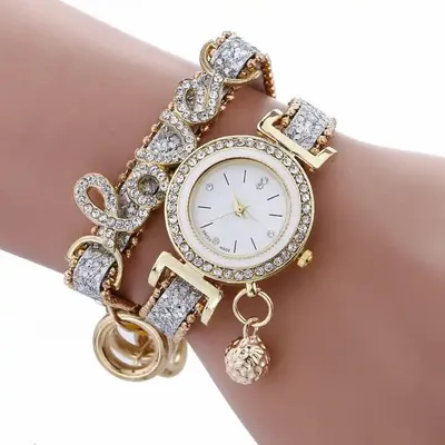 Часы-браслет женские наручные с бабочкой из кристаллов и жемчужинами (в  наличии розовые) - Часы / СЮРПРАЙЗ