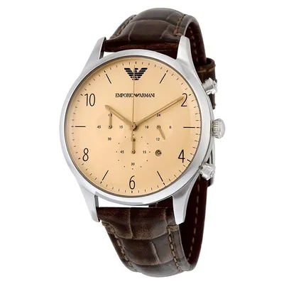 Мужские часы с хронографом Emporio Armani Classic с кремовым циферблатом и  коричневым кожаным ремешком