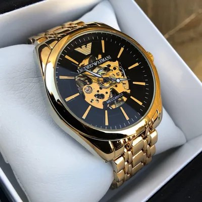 Мужские механические часы Emporio Armani (Эмпорио Армани) золотые черный  циферблат с автоподзаводом (ID#1606193072), цена: 2199 ₴, купить на Prom.ua