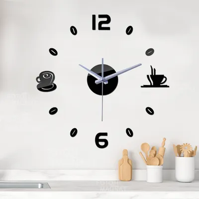 ᐉ 3D-часы настенные Coffee для кухни Зеркально-черный