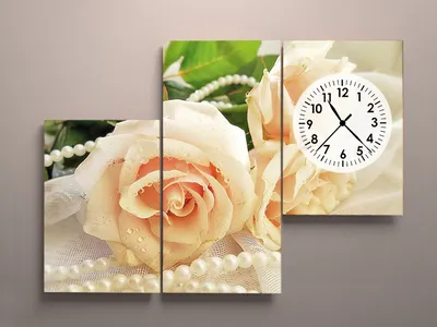 Настенные часы на холсте Белые Розы с бусами жемчугами на столе габарит  90*60 из 3 ч (ID#984459582), цена: 1387.10 ₴, купить на Prom.ua
