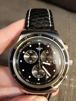 Купить Наручные часы Swatch Irony Black Leather Swiss Chronograph Watch  SR936SW РЕДКИЕ РАБОЧИЕ, цена 25 090 руб — (334289141286)