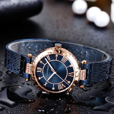 Купить 2023 Модные часы для женщин, роскошные брендовые кварцевые женские  часы из нержавеющей стали с синим элементом и маленьким циферблатом | Joom